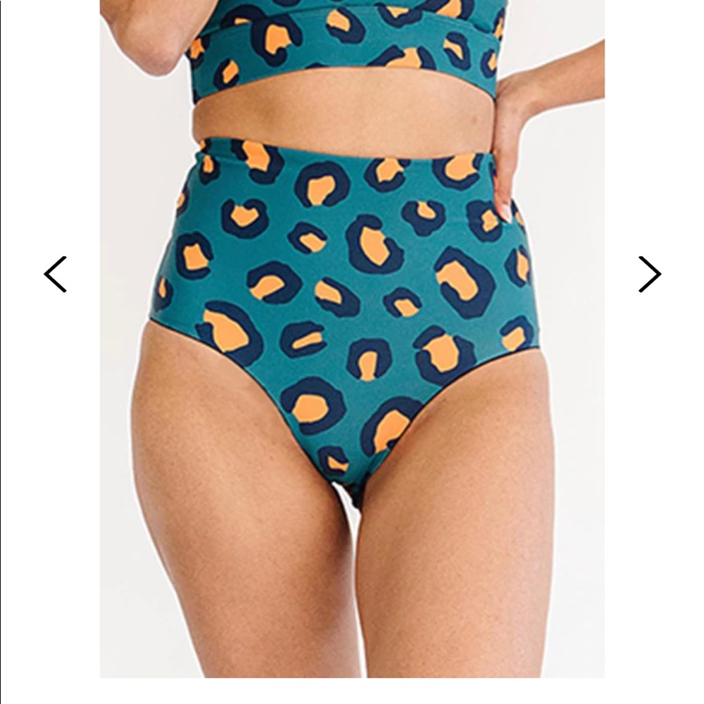 Reversible Blue and Green high waisted swim suit bottoms